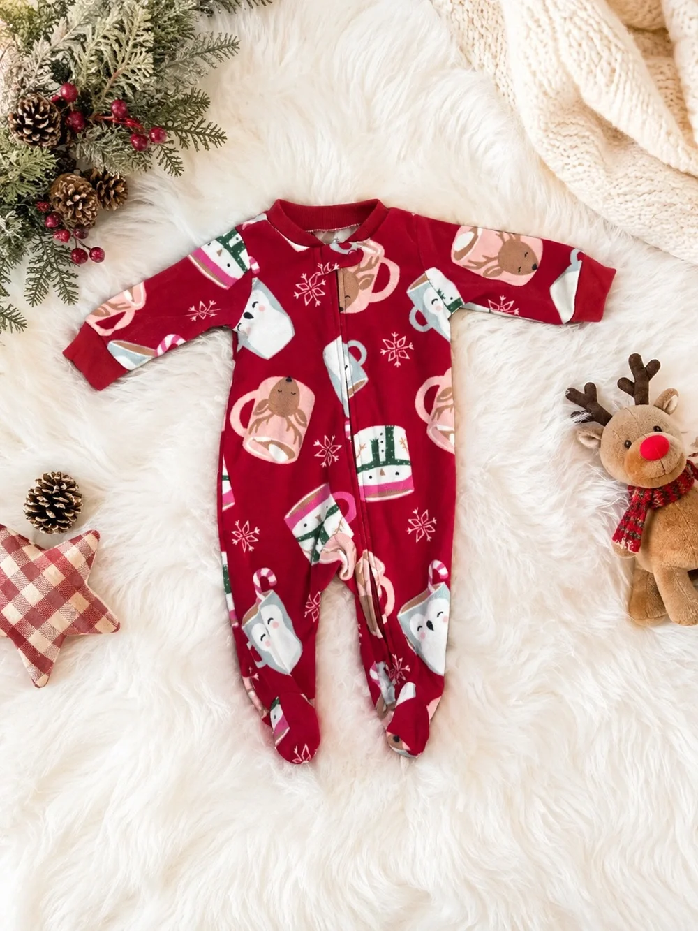 Carter’s Child of Mine Baby Christmas Fleece Footed Pajamas 0-3M